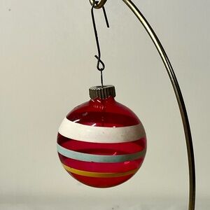 Vtg Shiny Brite Clear PINK Striped Mercury Glass Christmas Ornament Yellow White
